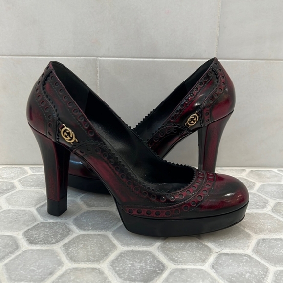 Gucci Two Tone Brogue Leather Platform Pumps 38.5 - Picture 11 of 16